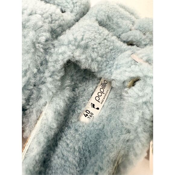 Birkenstock Papillio Arizona Big Buckle Faded Aqua Sherpa Shearling 40 9 Narrow - Picture 6 of 8